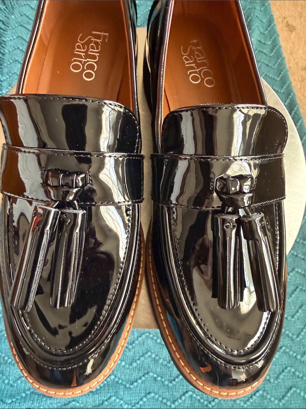 NWOT Franco Sarto Black Patent Tassel Loafers - Picture 2 of 16